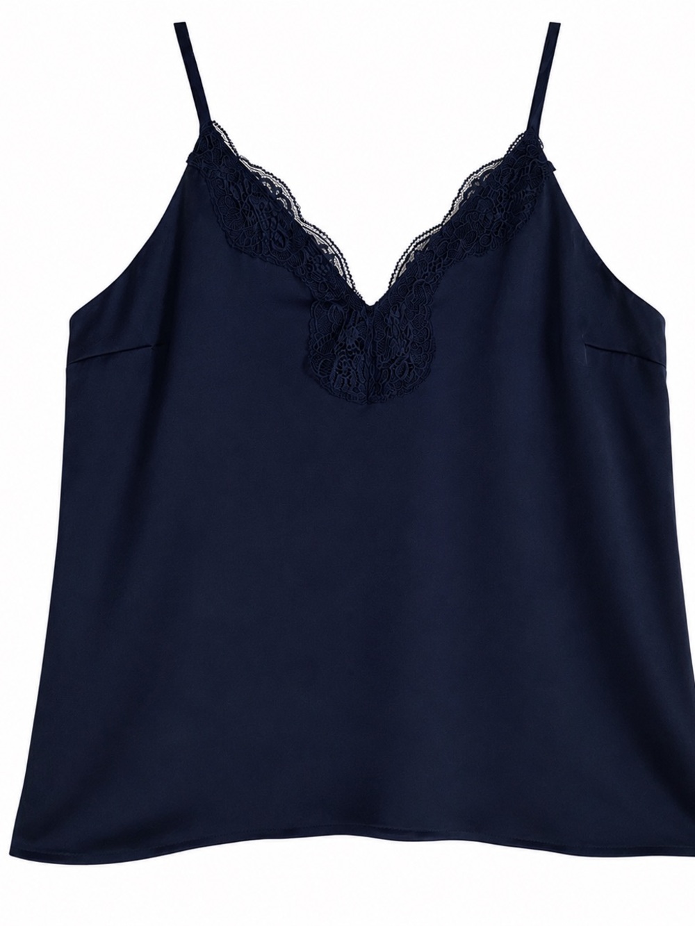 Babydoll Y2K Tank Top XS Navy Lace Satin Spaghetti Adjusted Straps Sexy Glam - Picture 2 of 7